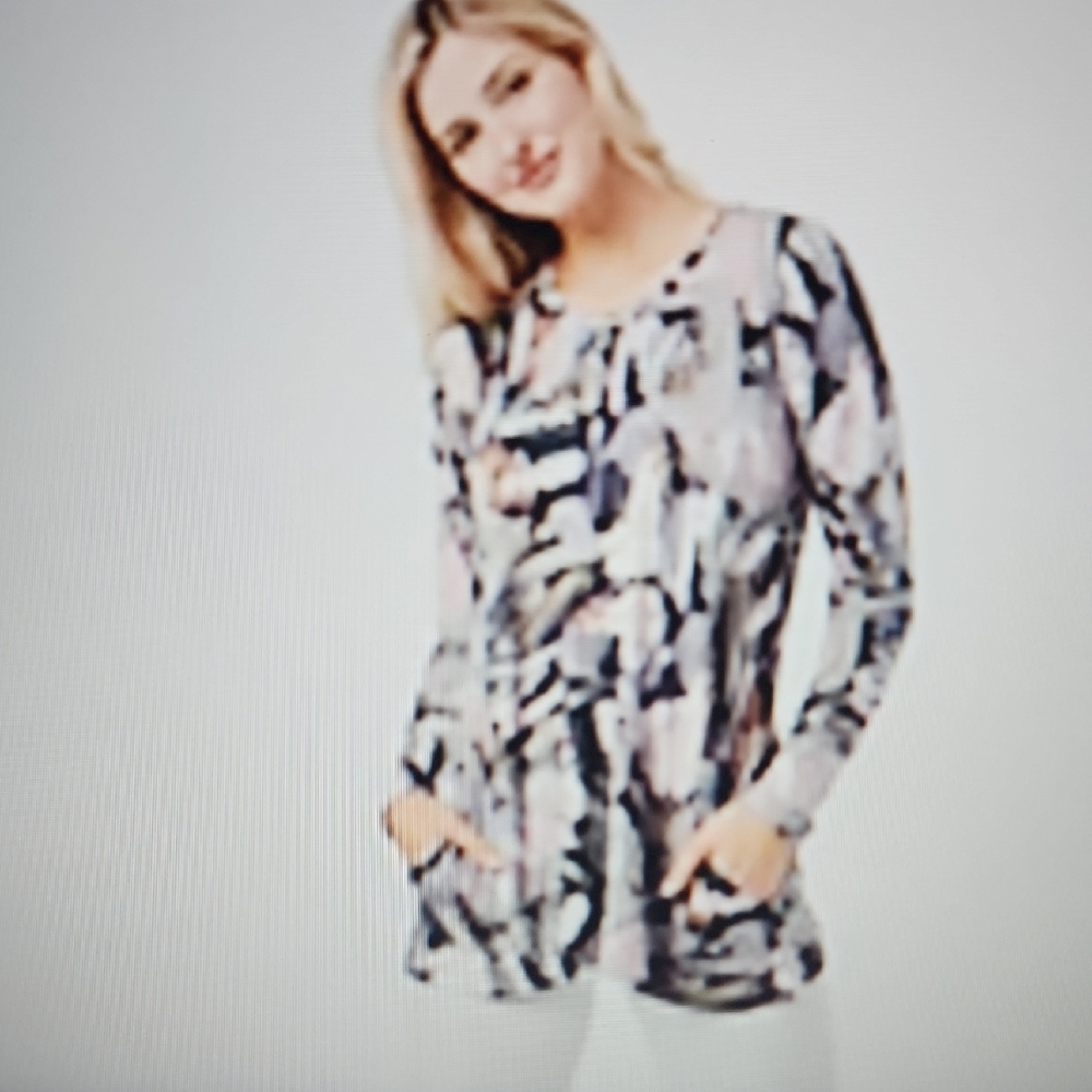 LOGO by LORI GOLDSTEIN  Printed Rayon Top